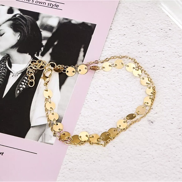 ⚜️[𝟯/$𝟭𝟴]⚜️2 Layered Gold Coin Chain Anklet NEW - Picture 2 of 7